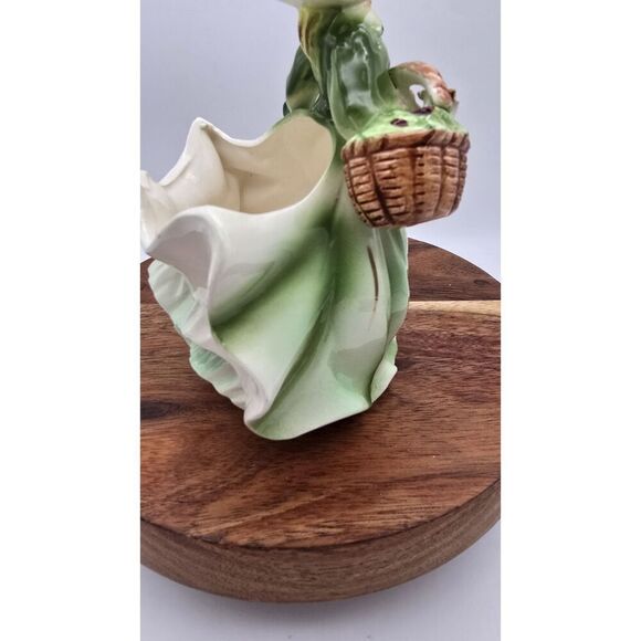 Vintage Lady Planter Green Dress Ceramic Figurine ~ Cottage Mothers Day - Picture 5 of 16